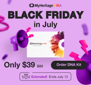 Save $50 USD on MyHeritage DNA during the MyHeritage Black Friday in July Sale! This is the same autosomal DNA test kit as AncestryDNA and other major DNA vendors! 